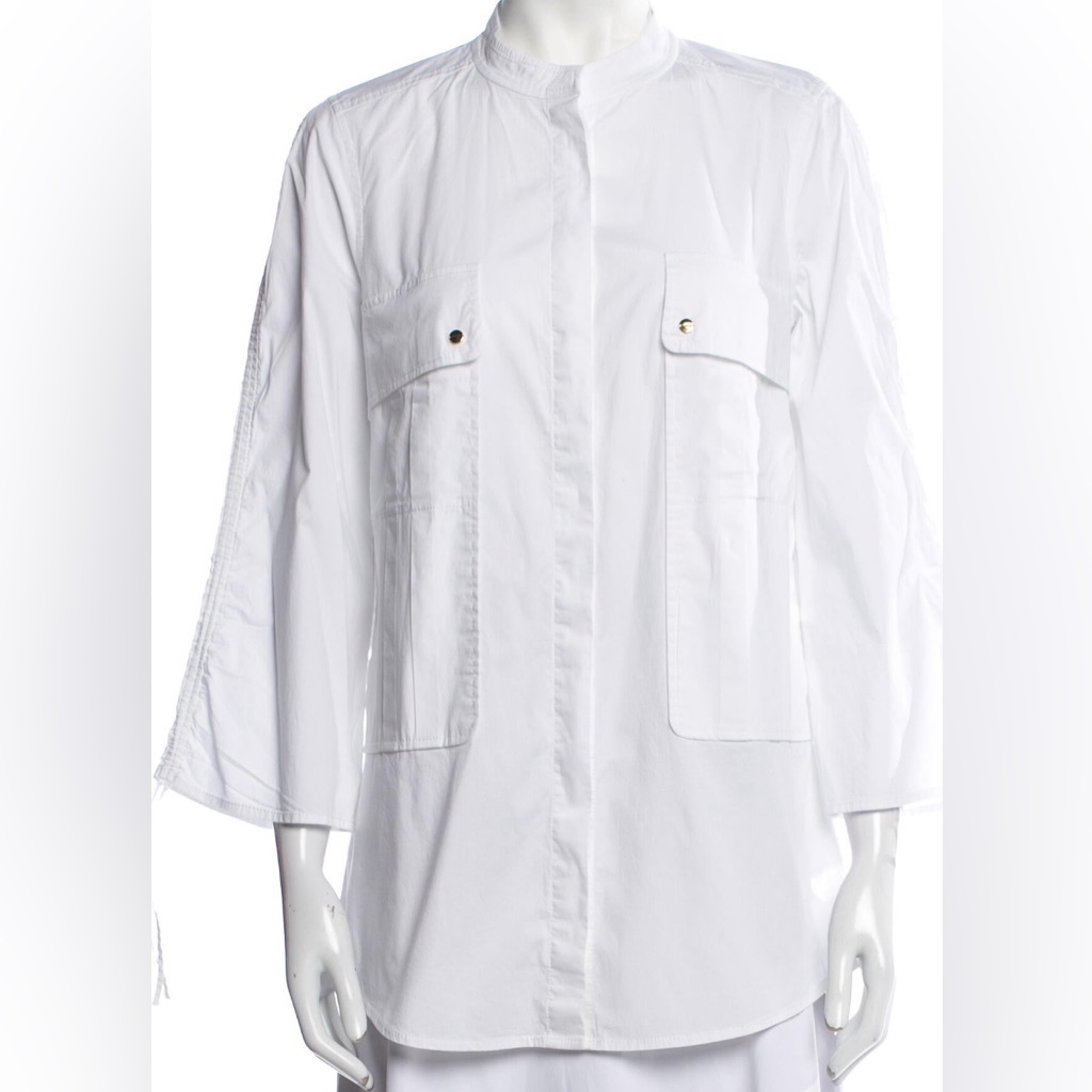 Tory Burch White Button Down Tunic Sz 2